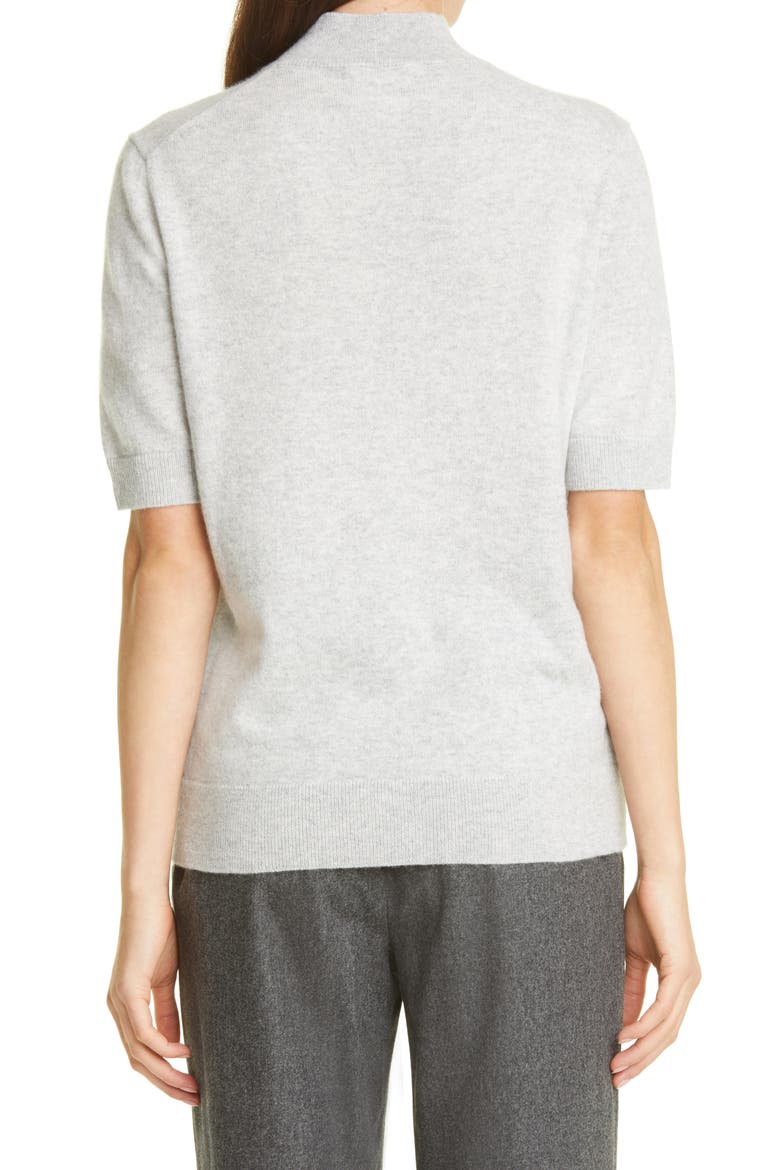 Metallic Trim Cashmere Mock Neck Sweater, Alternate, color, GREY HEATHER