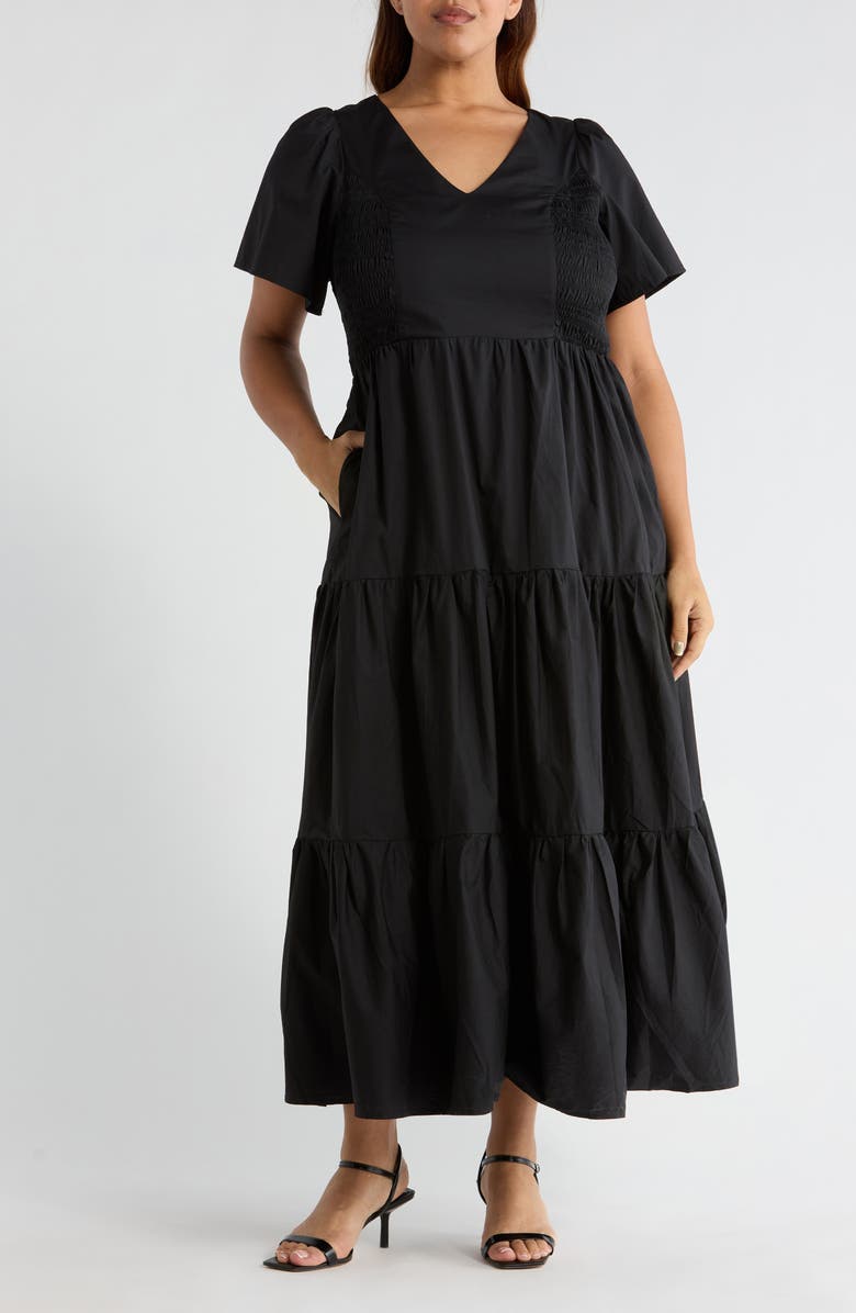 SUGARLIPS Alexis Poplin Tiered Midi Dress, Main, color, 