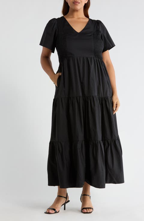 Alexis Poplin Tiered Midi Dress (Plus)