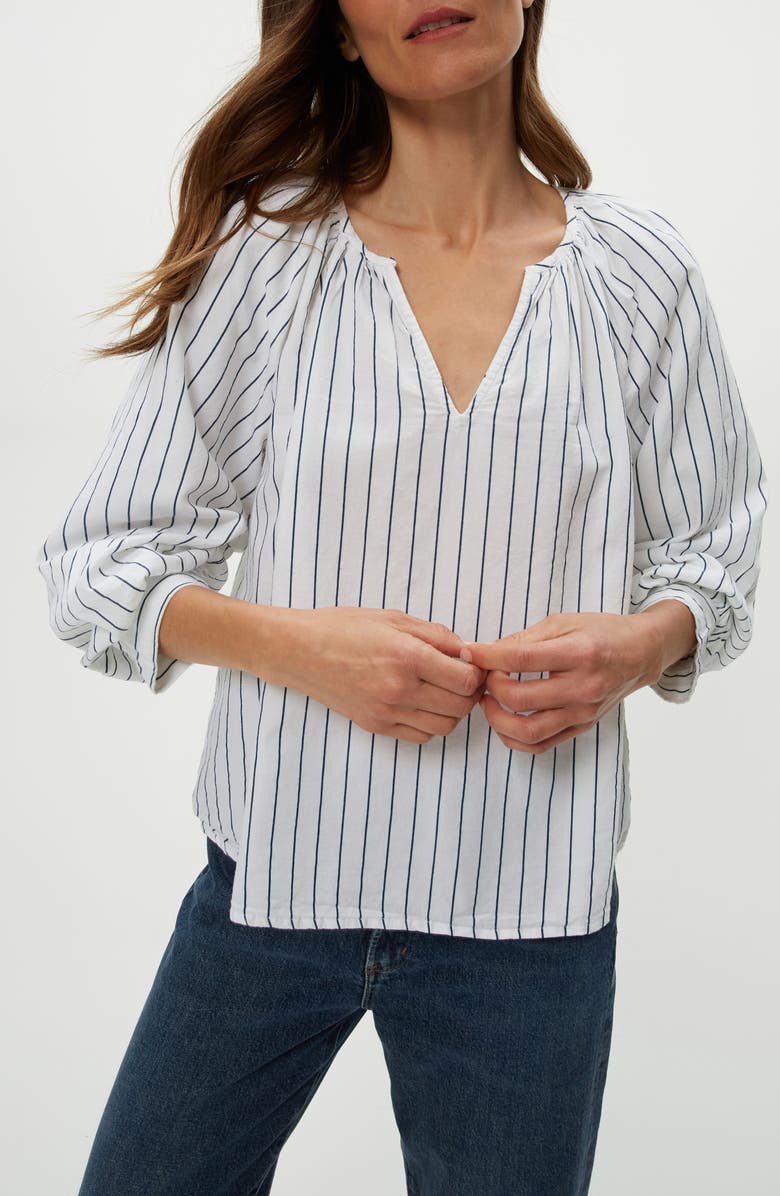 Michael Stars Cleo Split Neck Cotton Top, Main, color, White/ Navy Stripe