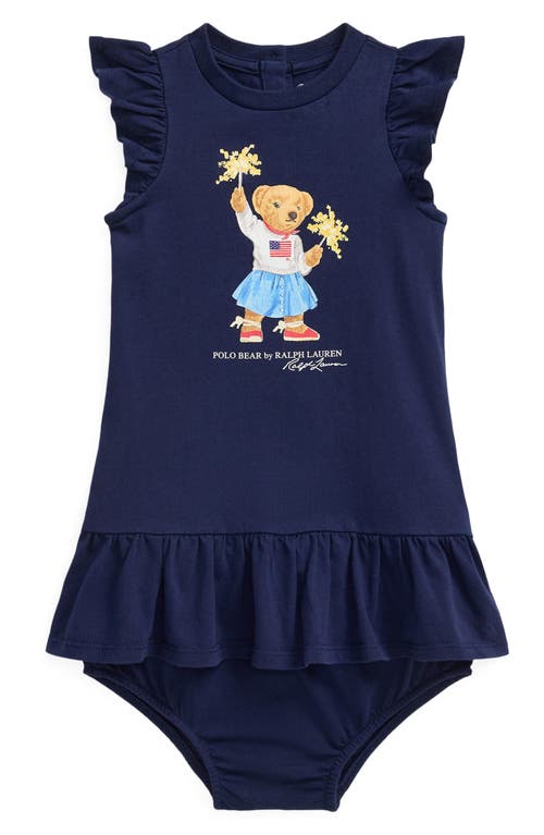 Ralph Lauren Sparkler Bear Tiered Cotton Graphic Dress & Bloomers