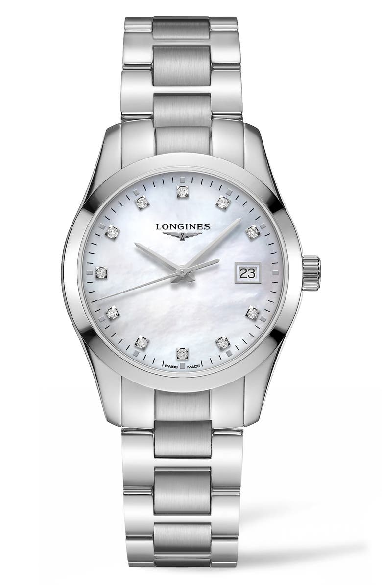 Longines Conquest Classic Diamond Bracelet Watch, 34mm, Main, color, 