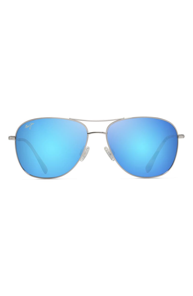 Maui Jim Cliff House 59mm Polarized Aviator Sunglasses, Main, color, Silver/ Blue Hawaii