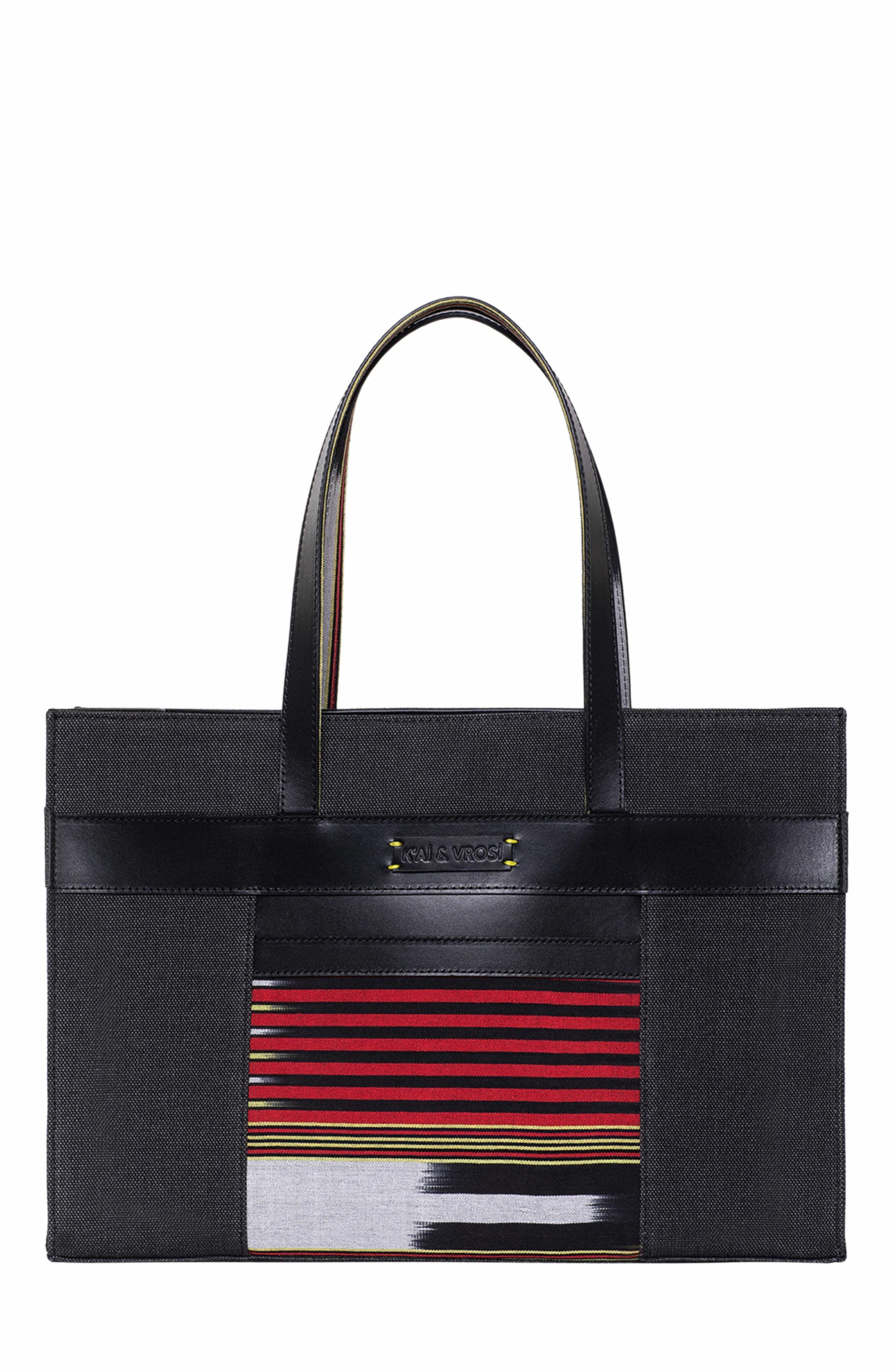 K'ai & Vrosi Leather & Canvas Tote Bag with Pockets, Main, color, 