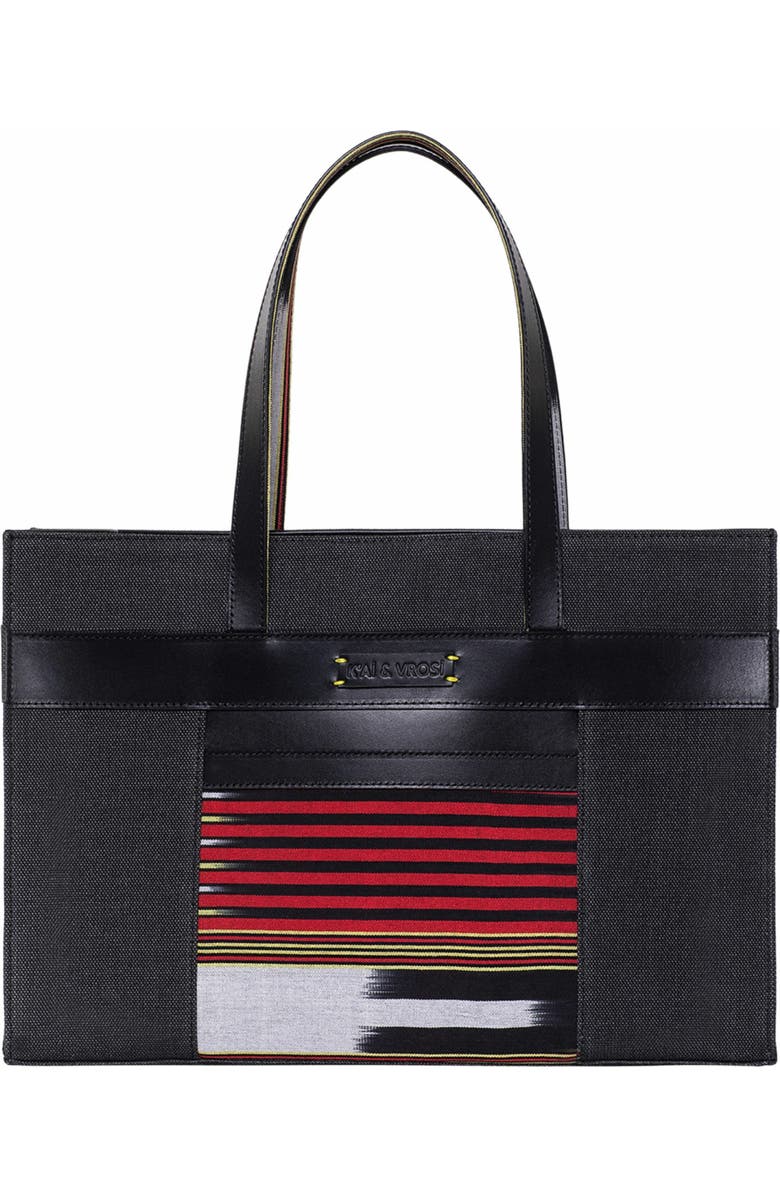 K'ai & Vrosi Leather & Canvas Tote Bag with Pockets, Main, color,