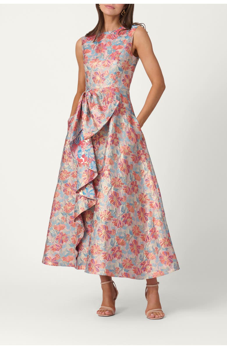 Shoshanna Midnight Vineyard Floral Jacquard Lena Dress, Main, color, Coral Multi