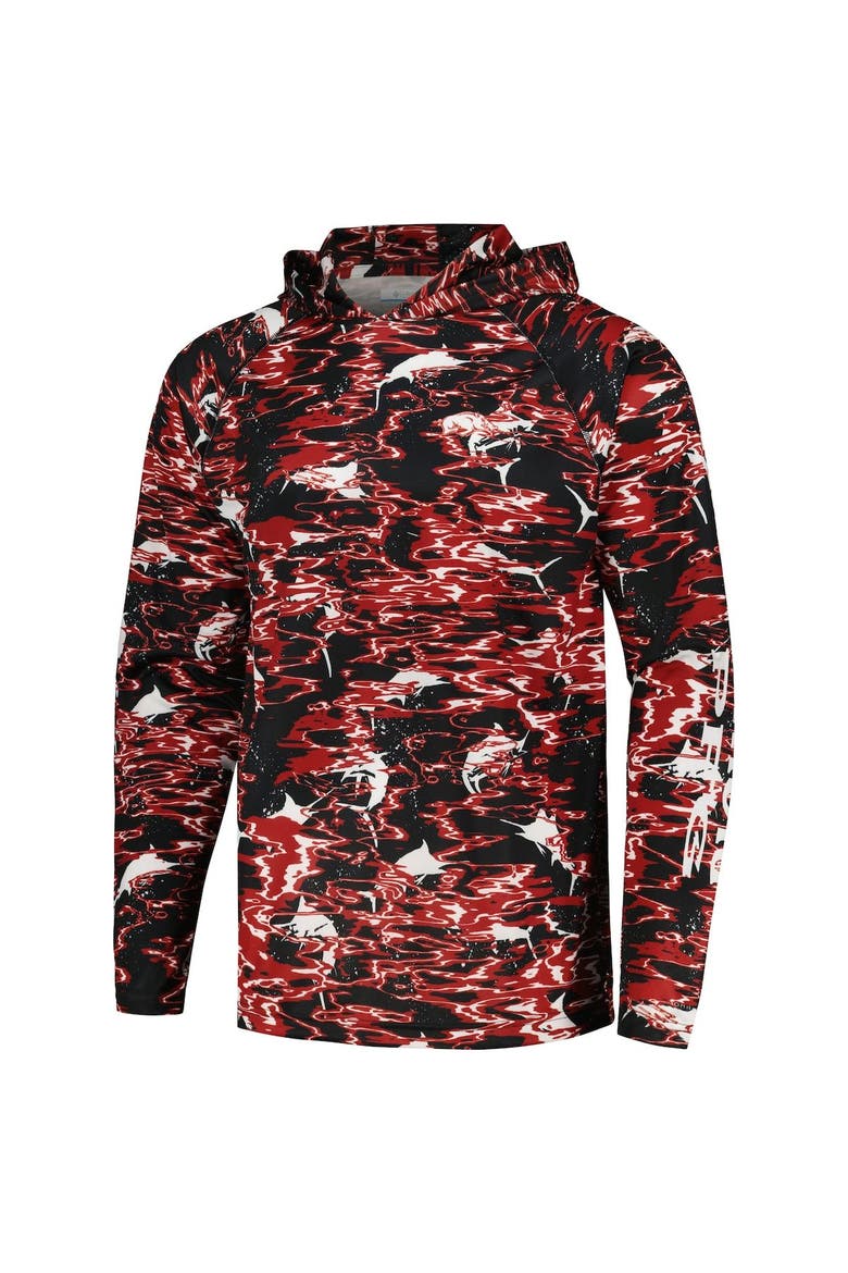 Men's Columbia Black Arkansas Razorbacks PFG Terminal Tackle Omni-Shade Rippled Long Sleeve Hooded T-Shirt, Alternate, color, Black