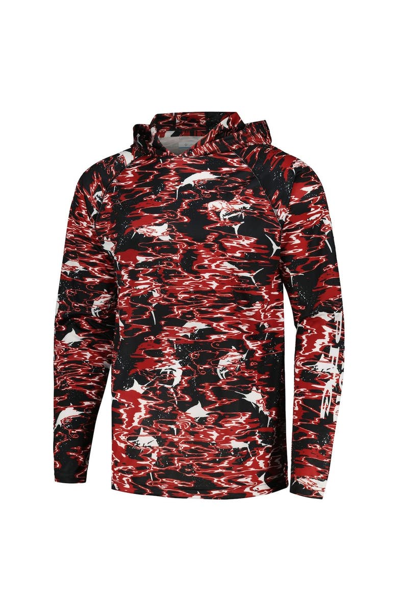 Columbia Men's Columbia Black Arkansas Razorbacks PFG Terminal Tackle Omni-Shade Rippled Long Sleeve Hooded T-Shirt, Alternate, color, Black