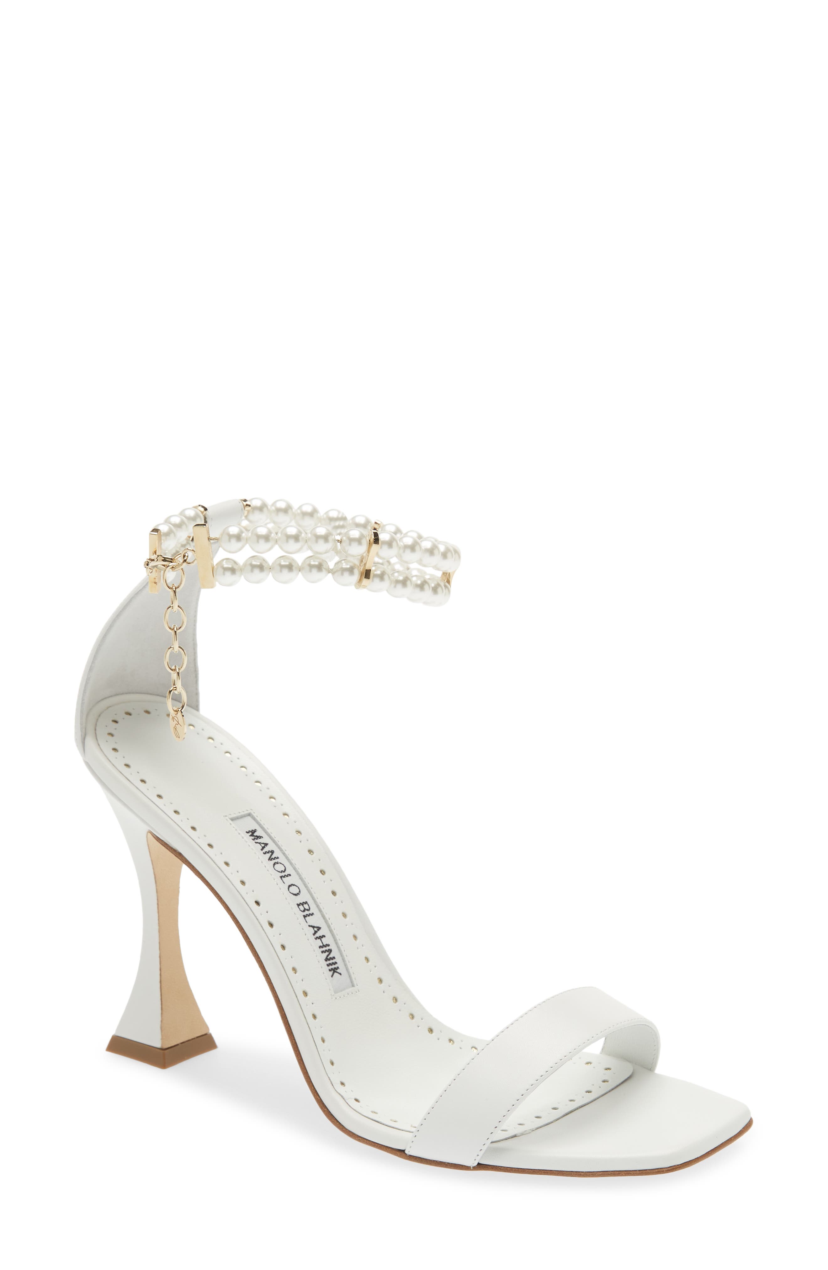Charona Imitation Pearl Ankle Strap Sandal, Main, color, WHITE