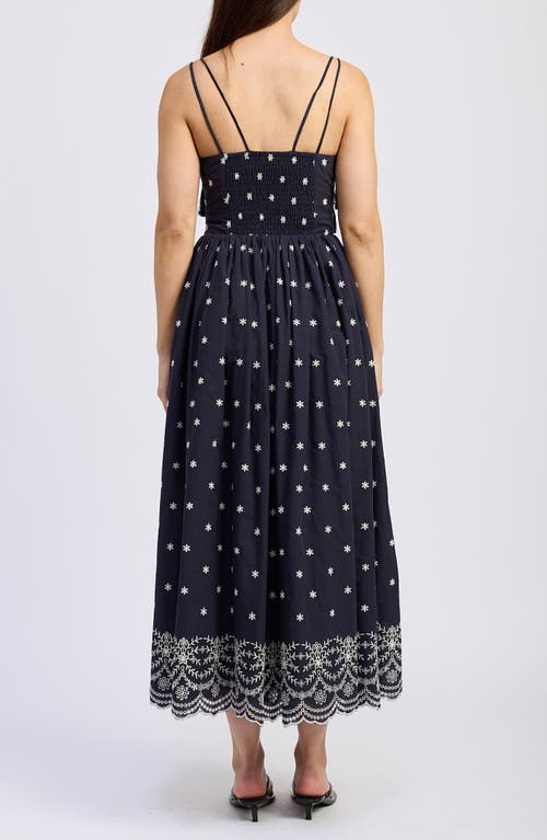 En Saison Nara Embroidery Detail Cotton Midi Sundress In Blue