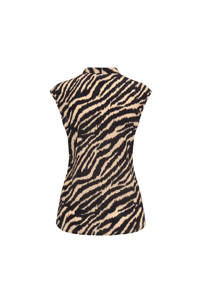 Sleevelless V-Neck Top With Zebra Print, Alternate, color, Black/Sand