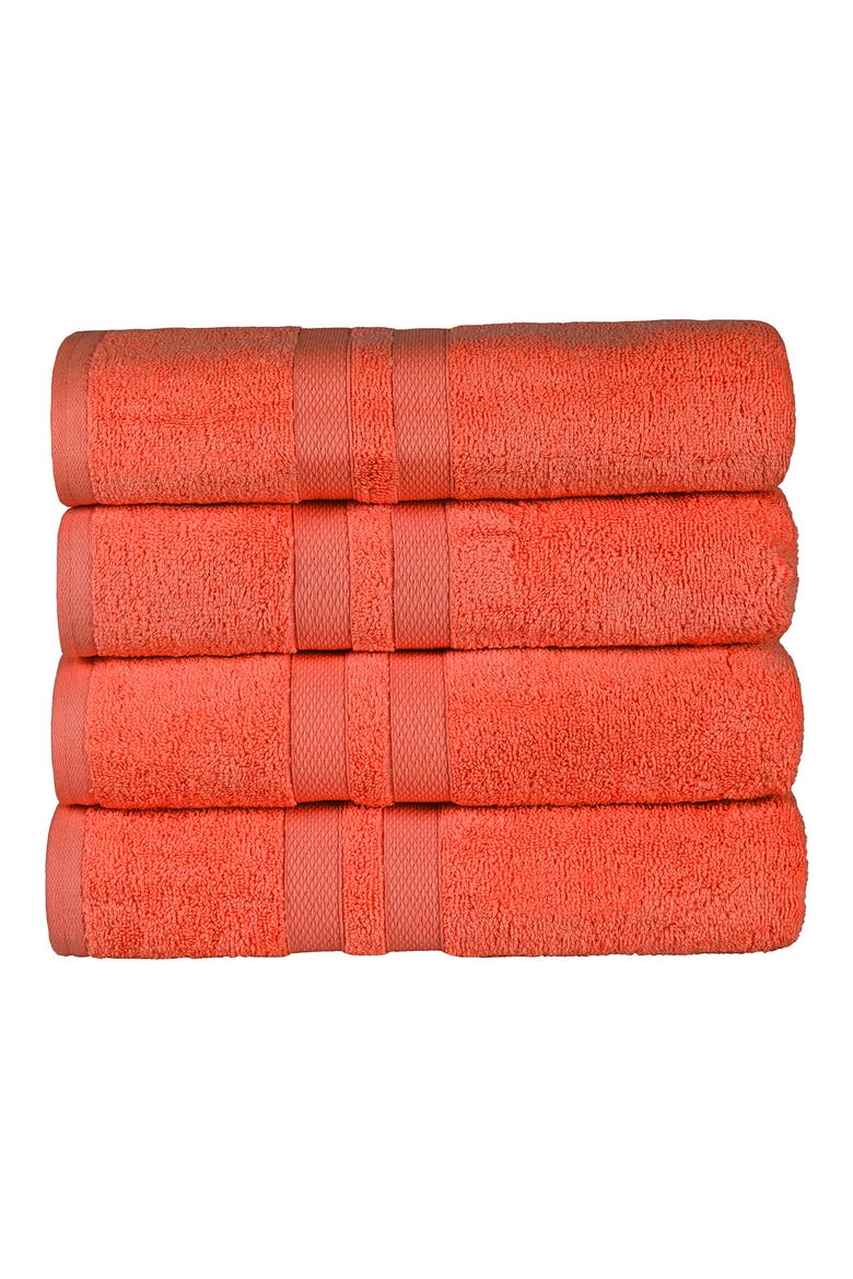 4-Piece Turkish Cotton Bath Towels, Main, color, TANGERINE