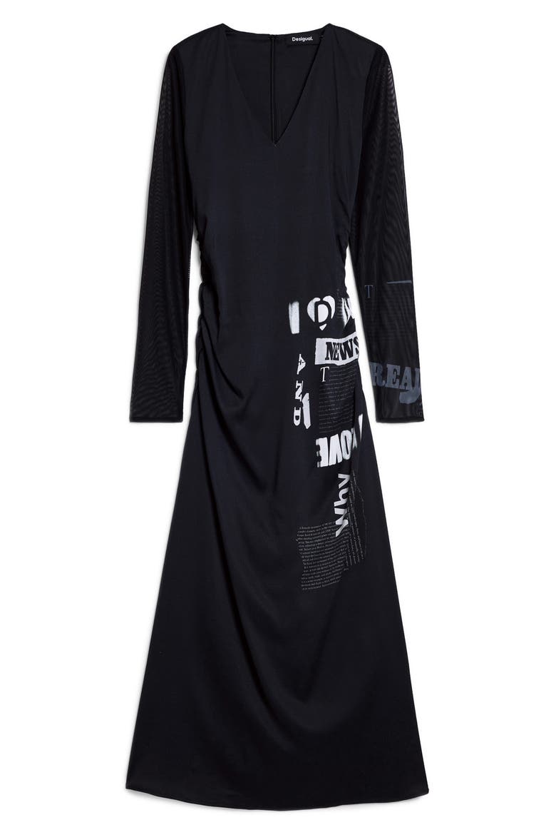 Print Long Sleeve Maxi Dress, Alternate, color, BLACK