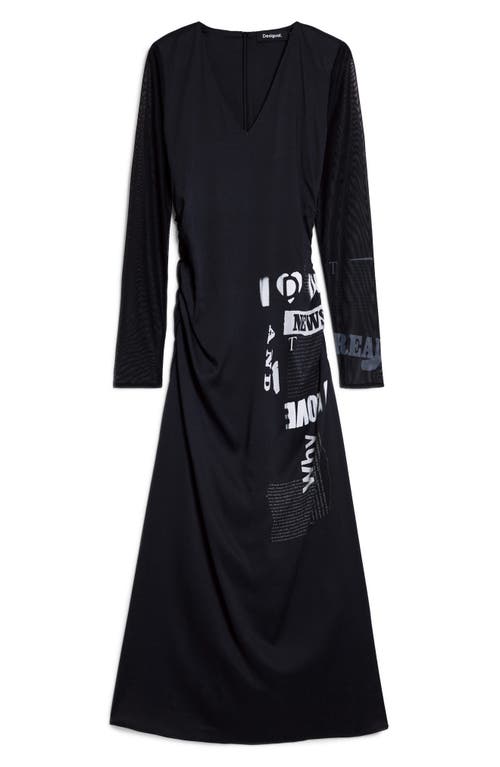 Desigual Print Long Sleeve Maxi Dress In Black