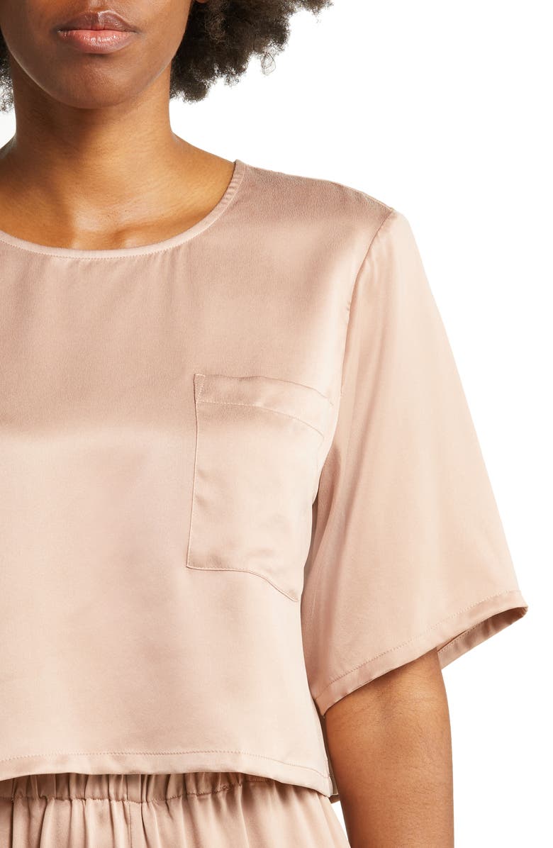 Lunya Washable Silk Crop Sleep T-Shirt, Alternate, color, Otium Tan