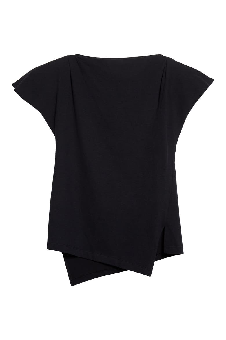 Sebani Asymmetric Raw Edge Cap Sleeve Cotton Blouse, Alternate, color, BLACK
