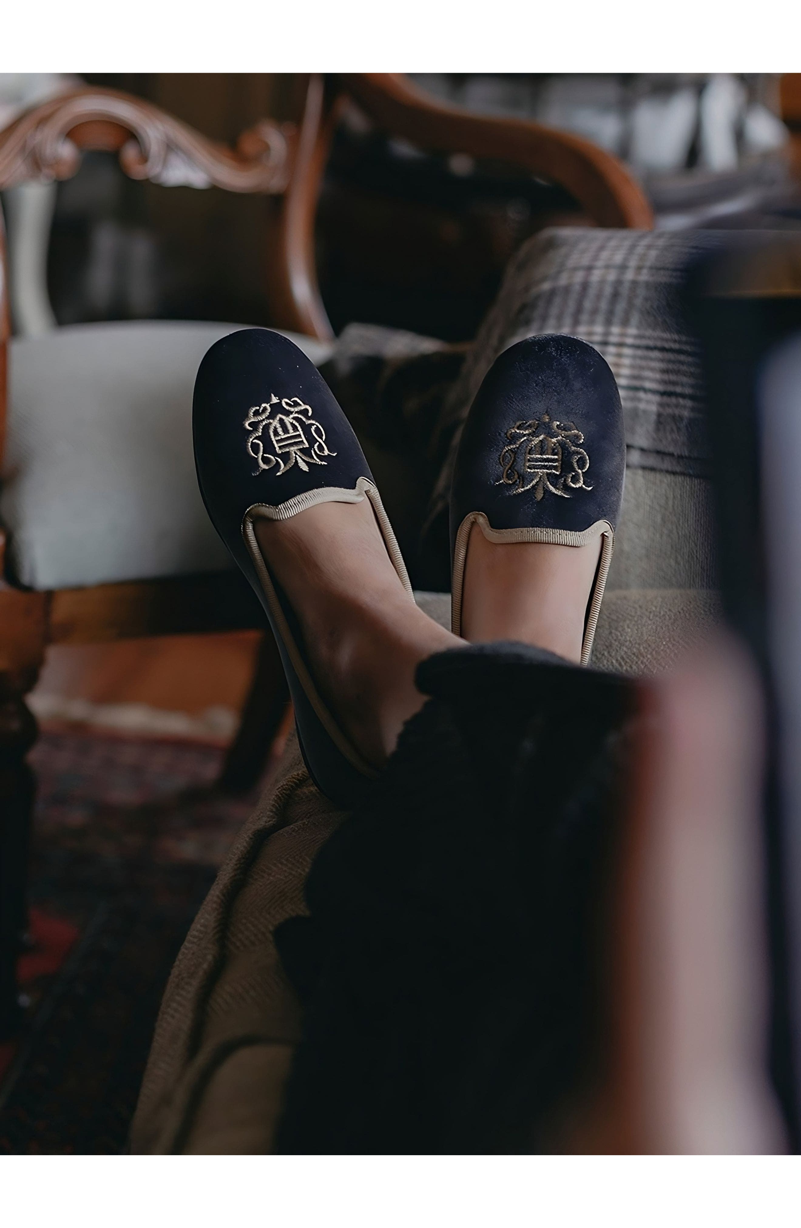 Royal Embroidered Suede Slipper, Alternate, color, dark gray