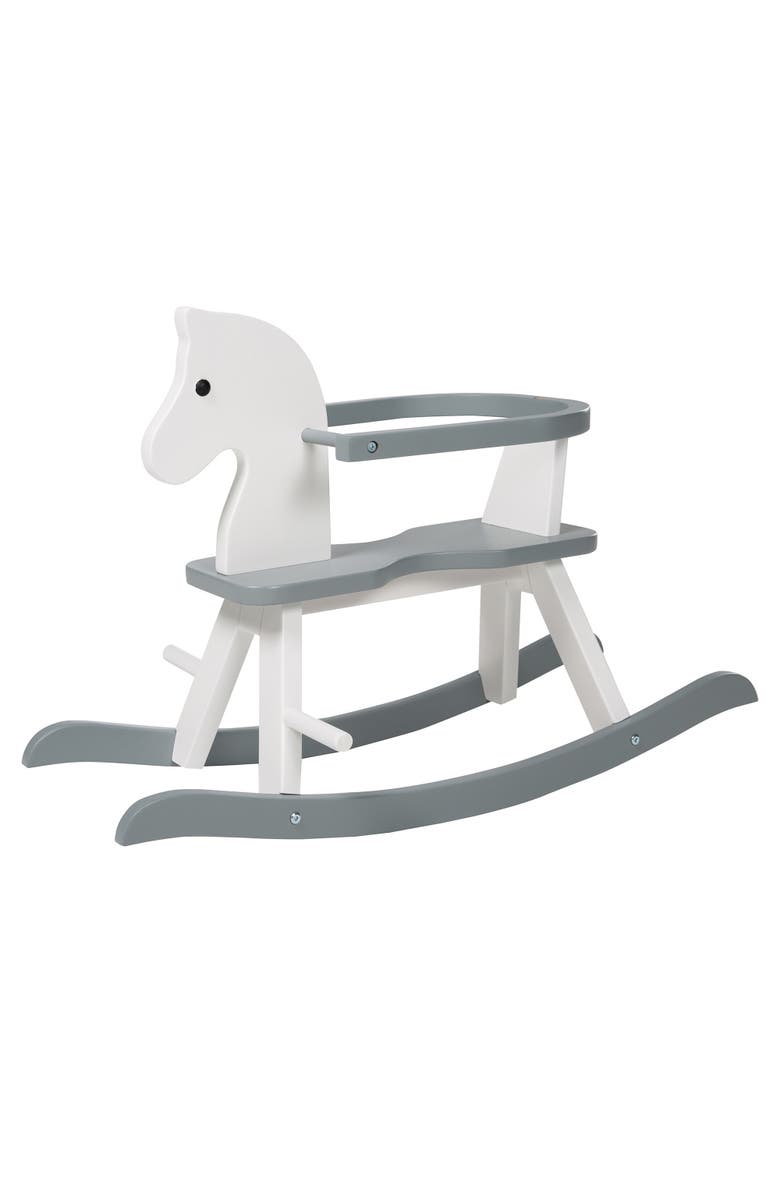 Roba-Kids Solid Wooden Rocking Horse in White & Gray, Main, color,