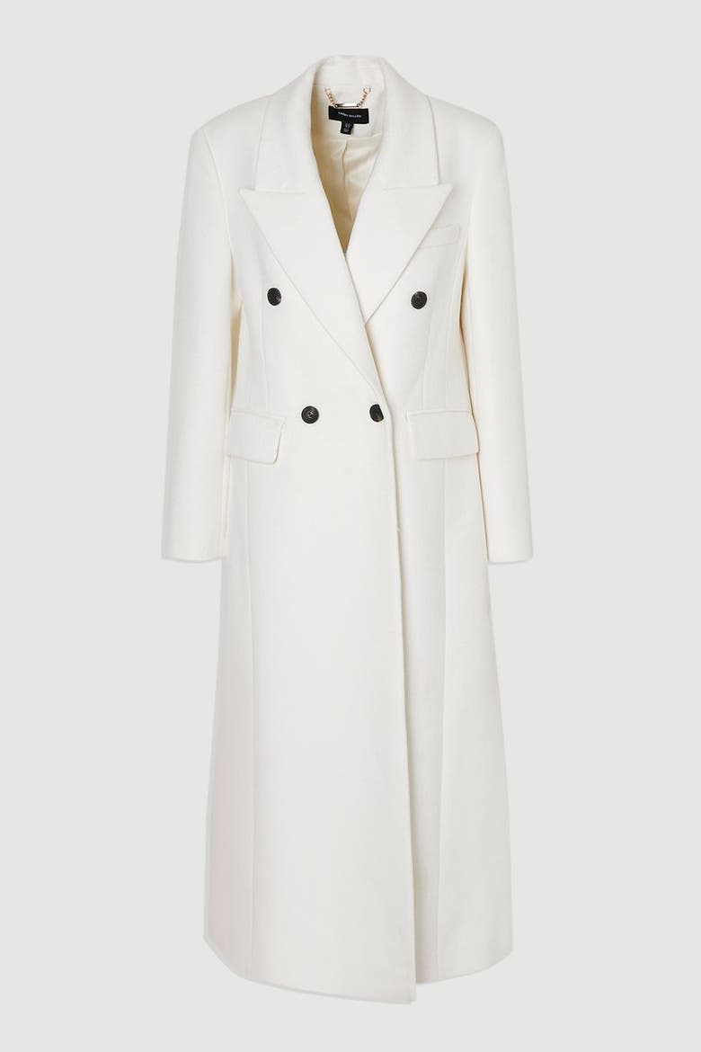 Brushed Wool Double Breasted Maxi Coat, Alternate, color, Ivory