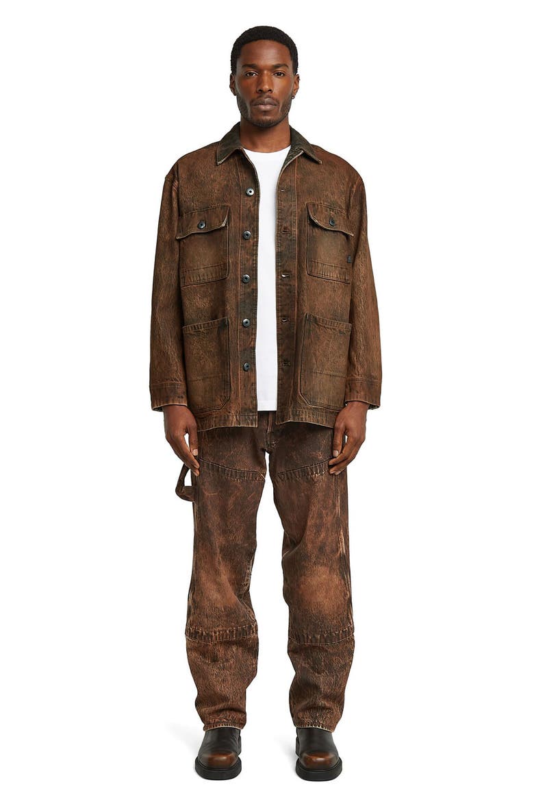 Leather Effect Cotton Denim Chore Jacket, Alternate, color, FADED COGNAC SKIN
