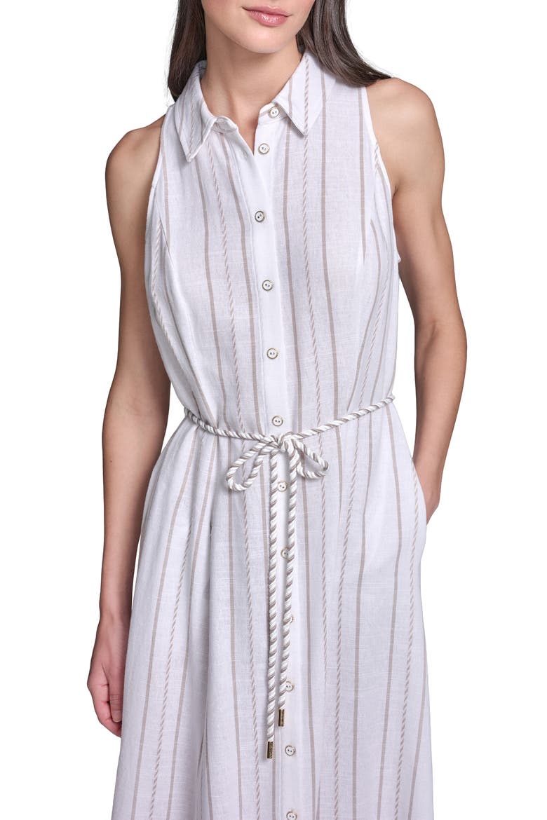 Striped Midi Shirtdress, Alternate, color, SOFT WHITE/ HUMMUS