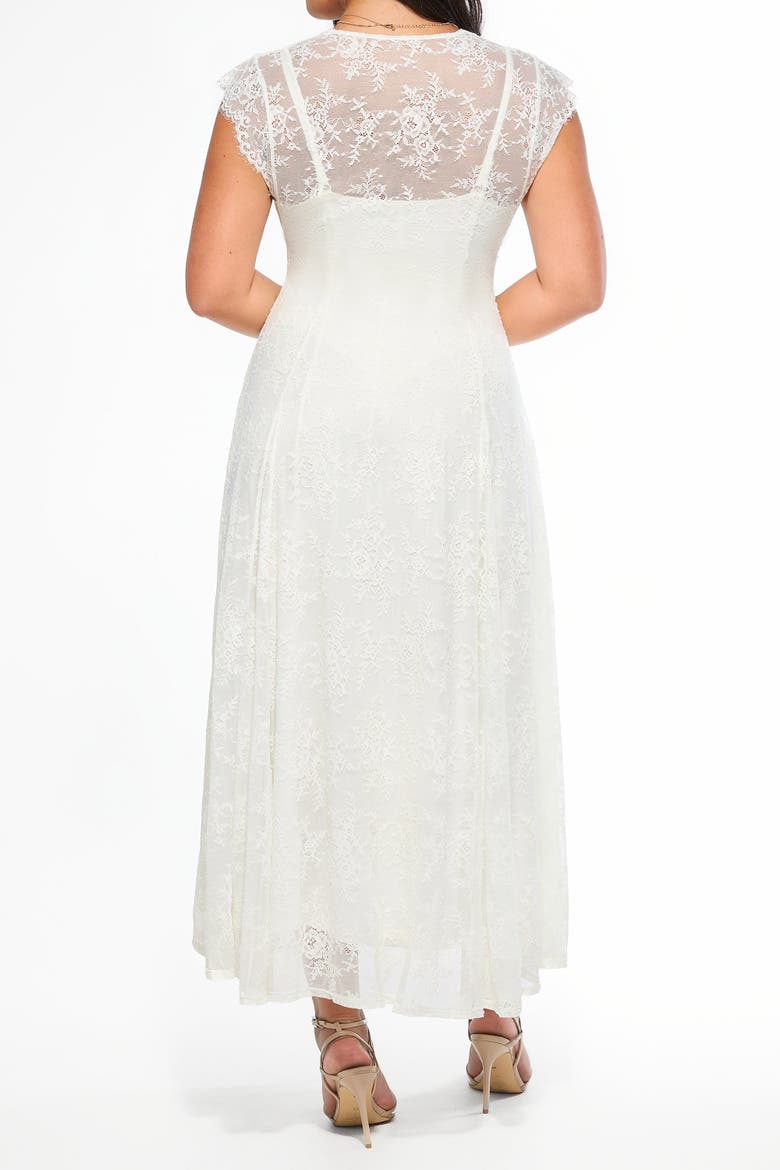 Shapewear Boho Floral Lace V Neck Resort Maxi Dress, Alternate, color, Chalk