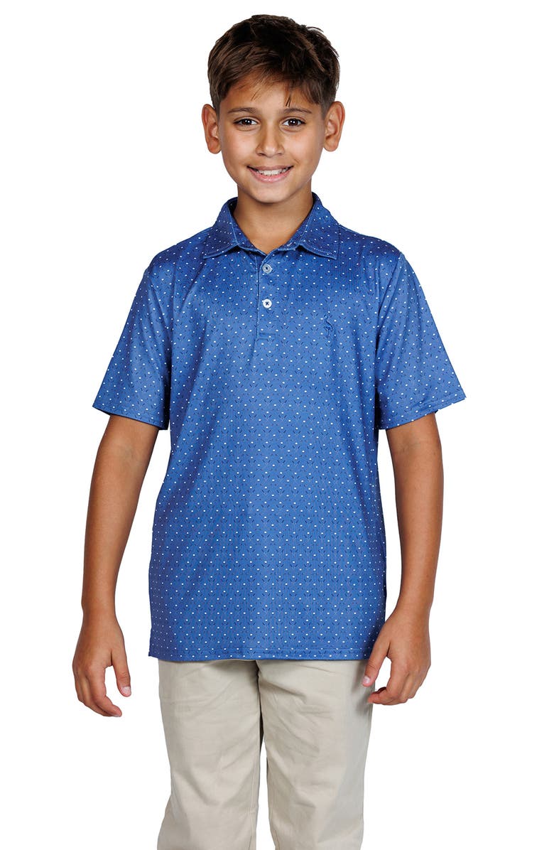 TailorByrd Kids' Golf Club Print Performance Knit Polo, Alternate, color, Denim