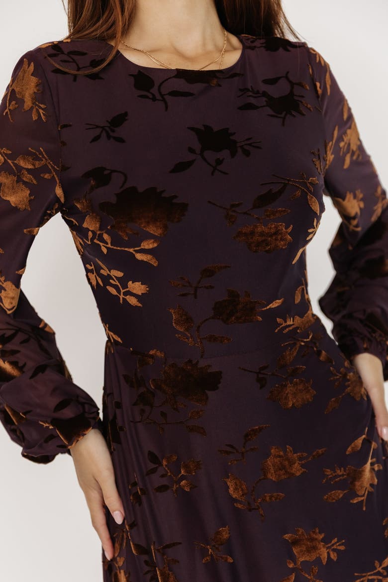 Thora Velvet Dress, Alternate, color, Deep Plum + Bronze