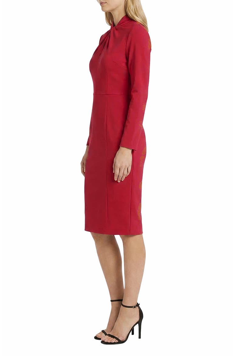 Scuba Crepe Long Sleeve Sheath Dress, Alternate, color, RED