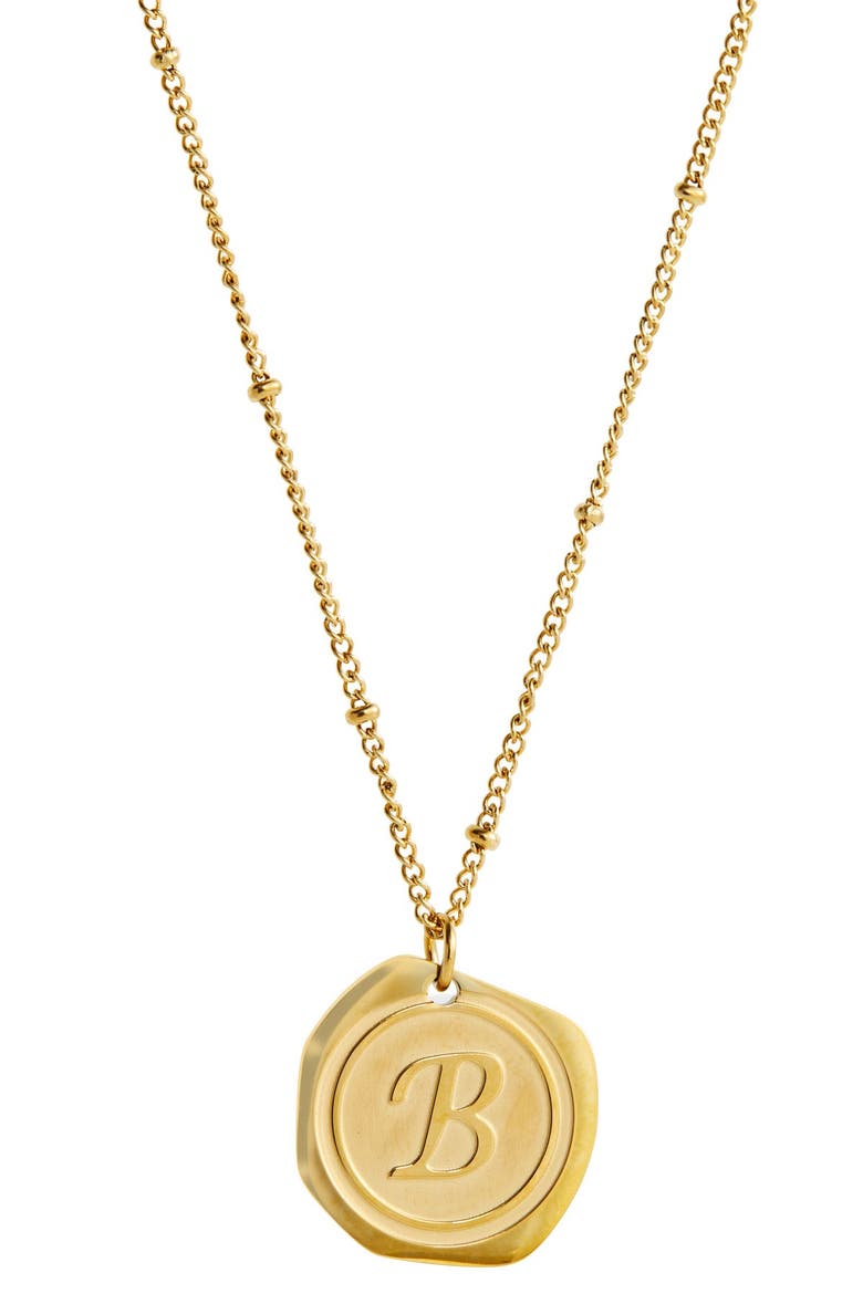 22K Yellow Gold Plated Stainless Steel Coin Initial Necklace, Alternate, color, GOLD