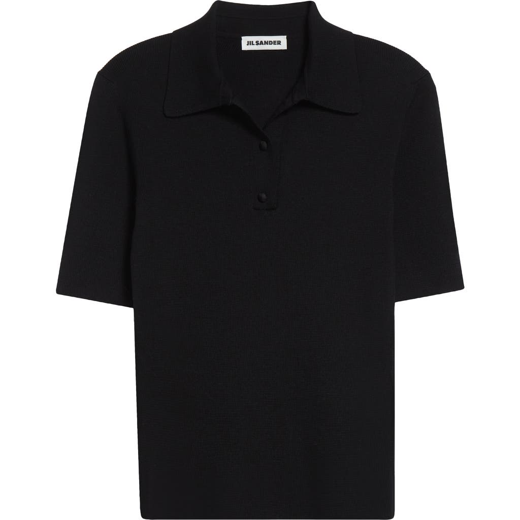 Jil Sander Rib Merino Wool Polo In Black