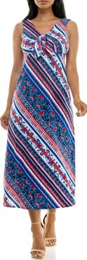Nina Leonard Tie Front Sleeveless Midi Dress