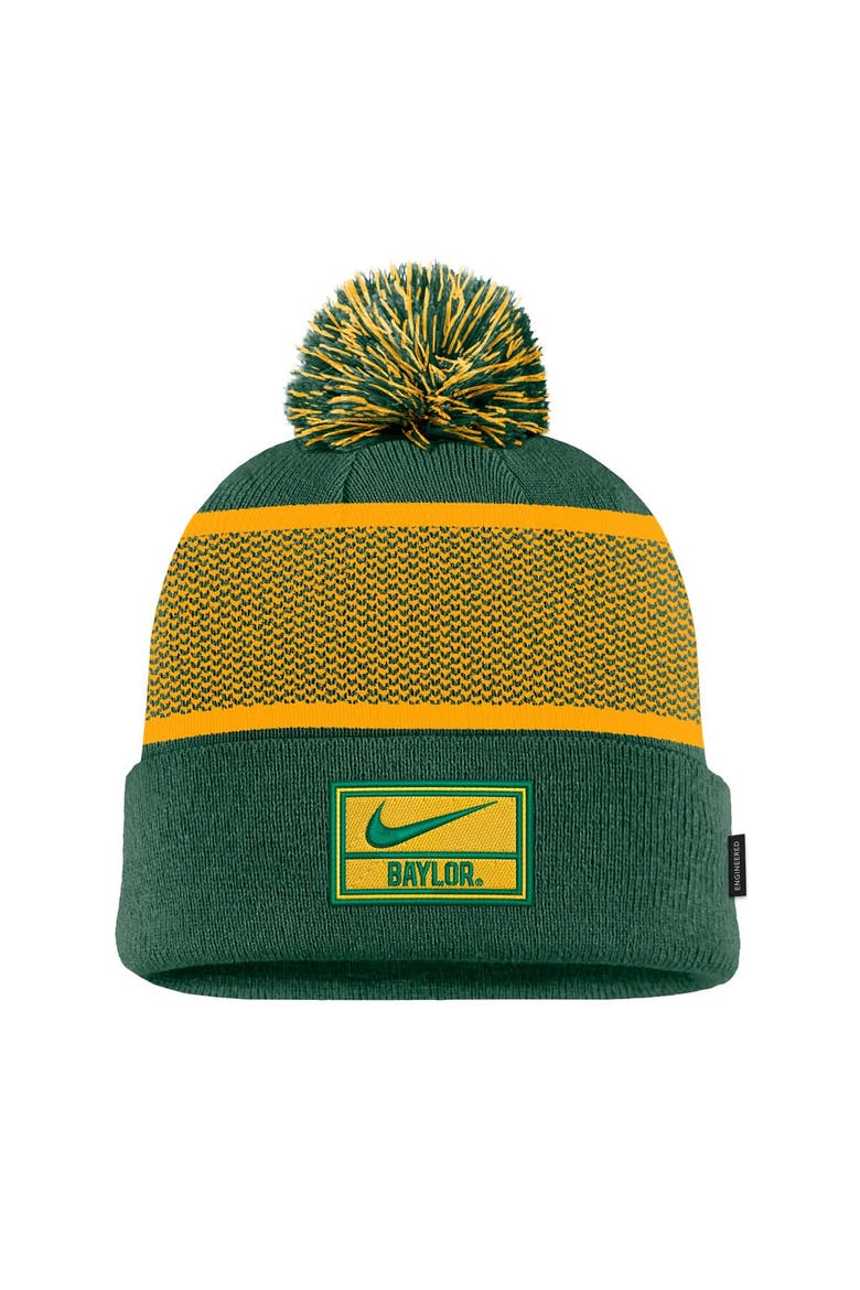 Men's Nike Green Baylor Bears 2024 Sideline Peak Cuffed Knit Hat with Pom, Alternate, color, Green