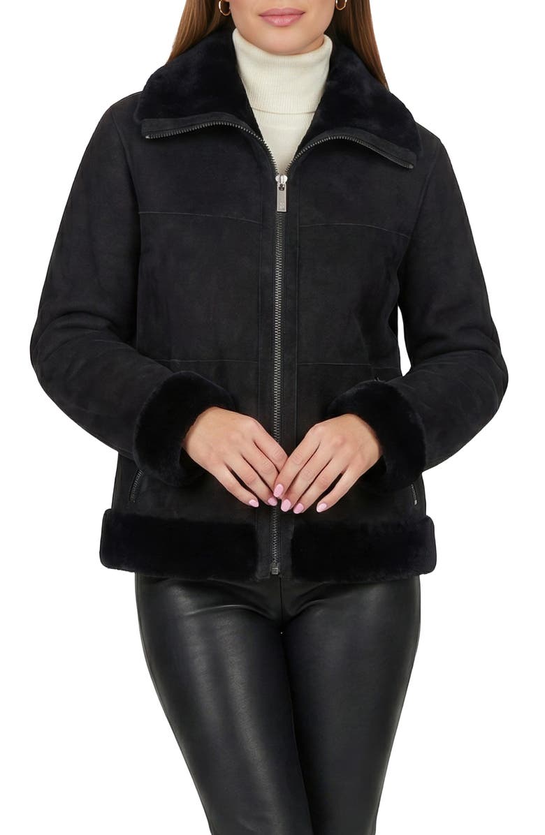 GORSKI Merino Genuine Shearling Zip Jacket, Main, color, Black