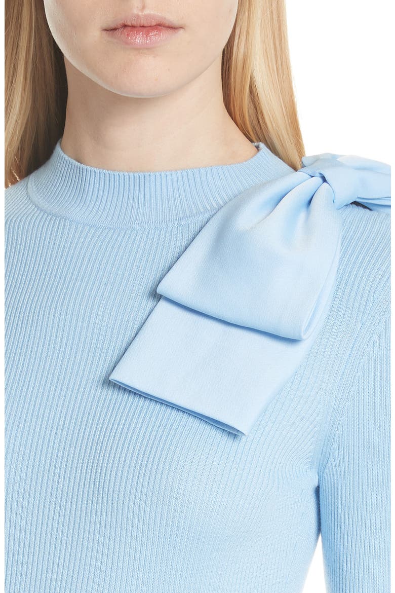 Bow Detail Ribbed Sweater, Alternate, color, PALE BLUE