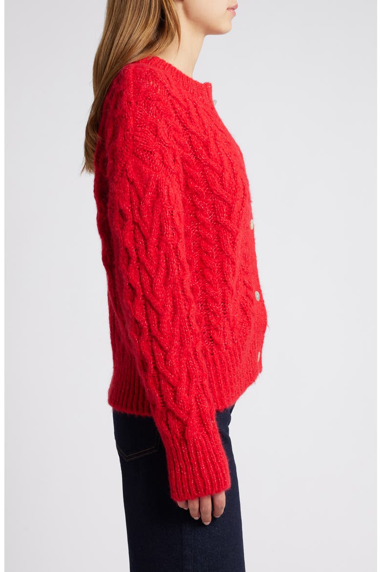 Amelie Cable Wool & Alpaca Blend Cardigan, Alternate, color, SCARLET