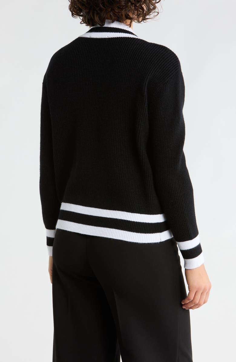 Vigoss Varsity Stripe V-Neck Sweater, Alternate, color, Black/ White