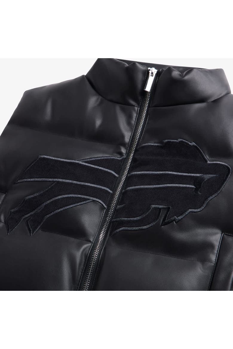 Women's  Black Buffalo Bills Faux Leather Cropped Puffer Vest, Alternate, color, Black