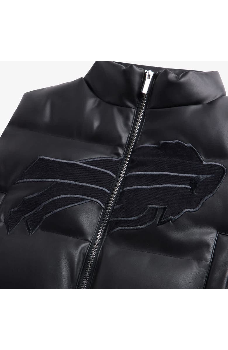 Off Season Women's Black Buffalo Bills Faux Leather Cropped Puffer Vest, Alternate, color, Black