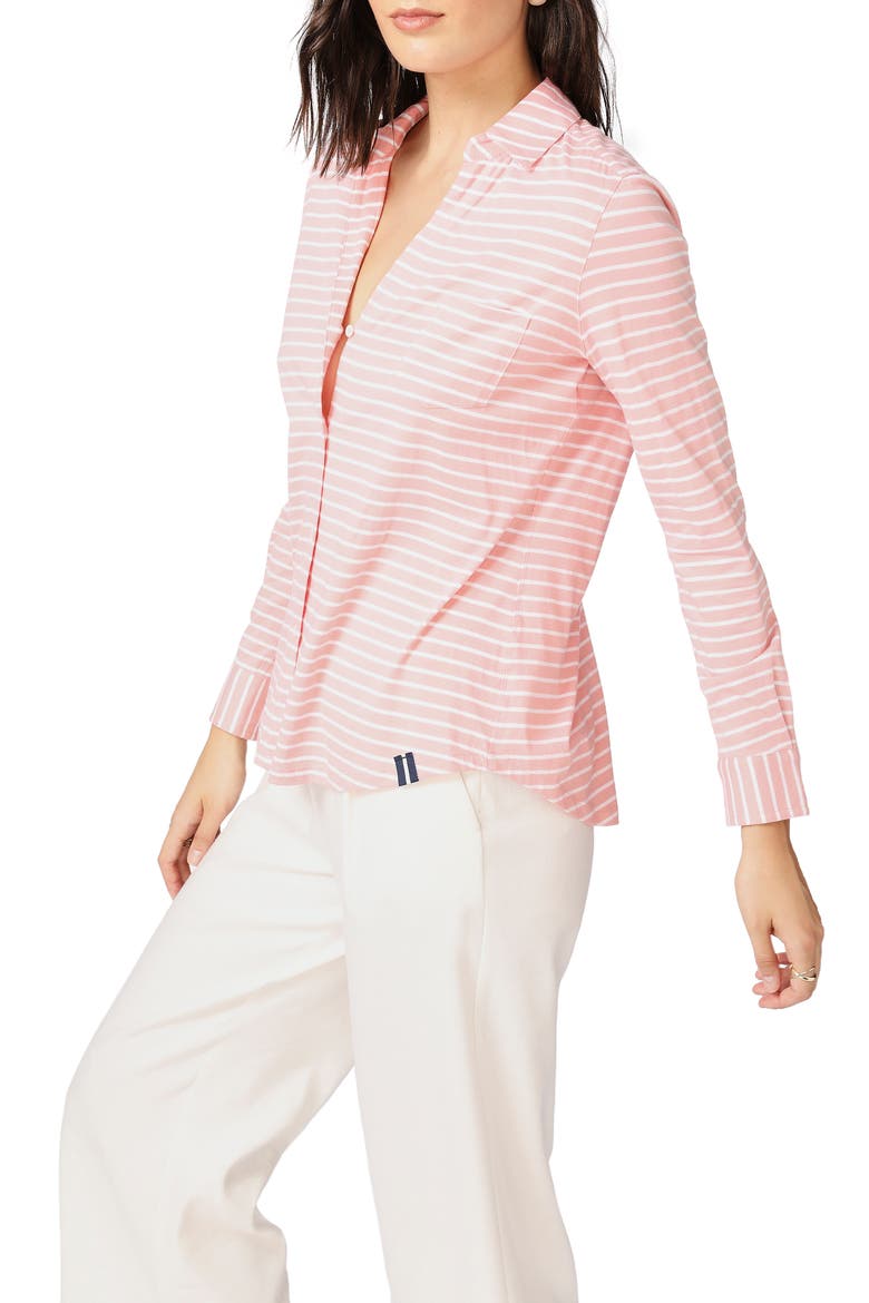 Classic Stripe Cotton Button-Up Blouse, Alternate, color, CHEEKY PEACH