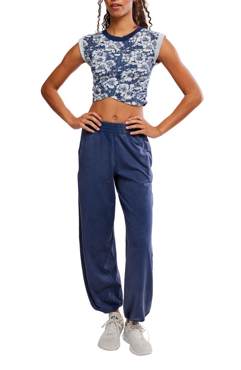 Free People Hot Shot Floral Crossover Stretch Cotton Top & Joggers Set, Main, color, Field Floral