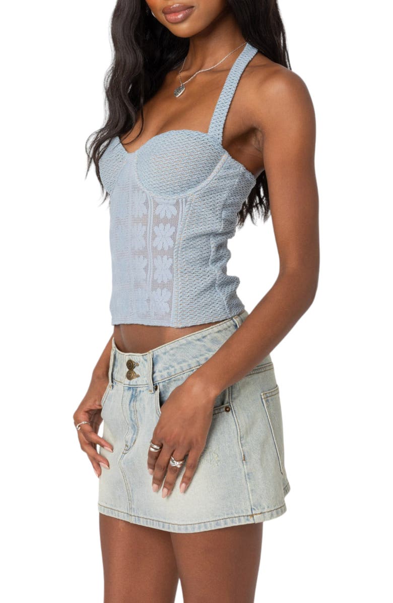 EDIKTED Mixed Lace Halter Top, Alternate, color, Blue