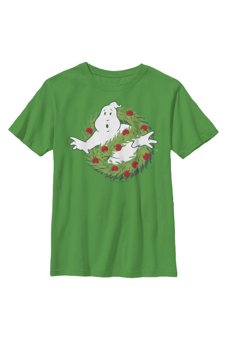 Boy's Ghostbusters Christmas Wreath Logo  Graphic T-Shirt, Main, color, Kelly Green