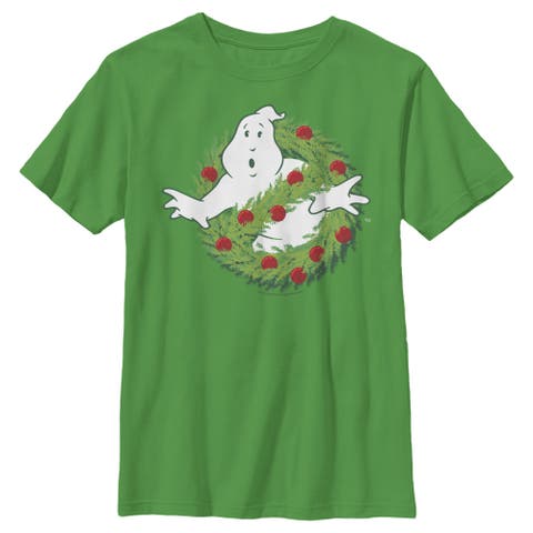 Boy's Ghostbusters Christmas Wreath Logo  Graphic T-Shirt