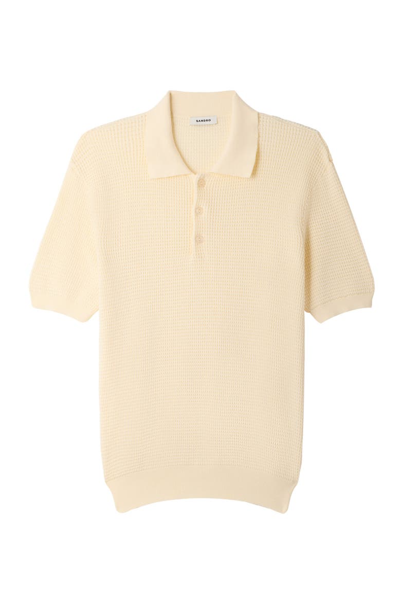 Waffle-texture cotton polo, Alternate, color, Butter cream