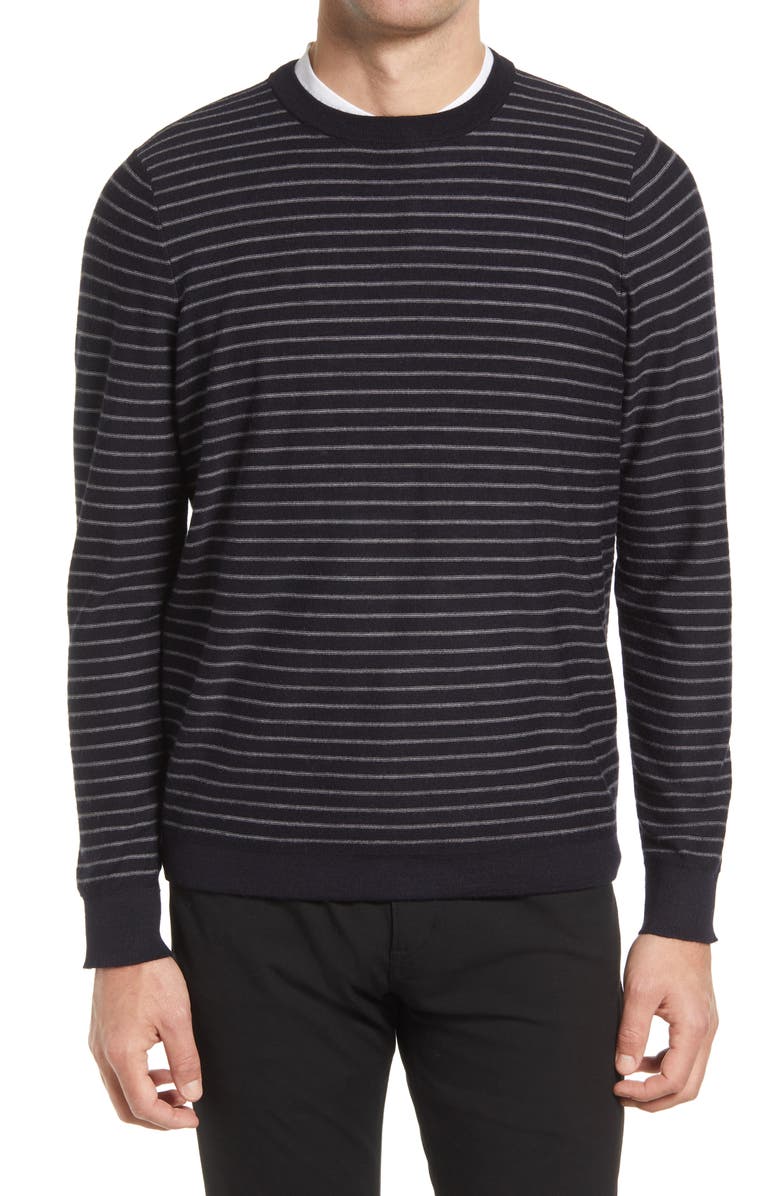 Nordstrom Men's Tech-Smart Stripe Merino Wool Blend Sweater, Main, color, Navy Grey Reverse Stripe