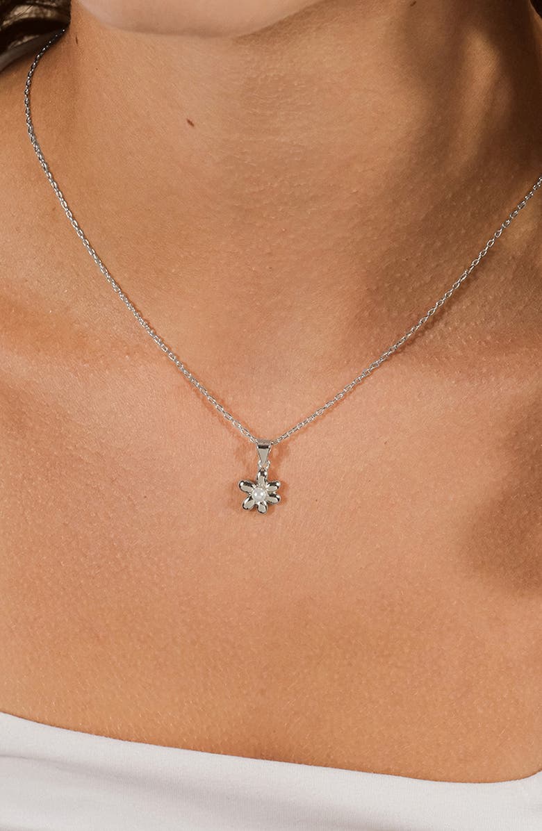 Sterling Forever Vallie Faux Pearl Blossom Pendant Necklace, Alternate, color,