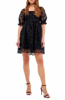 Floral Embroidered Puff Sleeve Babydoll Dress
