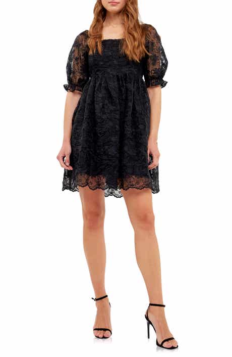 Endless Rose Floral Embroidered Puff Sleeve Babydoll Dress