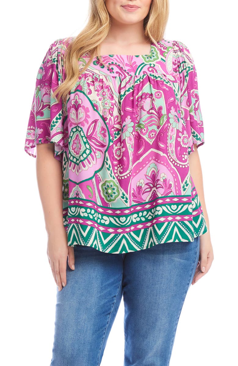 Karen Kane Paisley Flutter Sleeve Top, Main, color, 